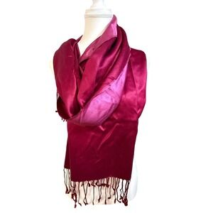 Ann Taylor Scarf Womens OS Magenta Pink 22" x 80 " Silk Fringe Wrap Pashmina